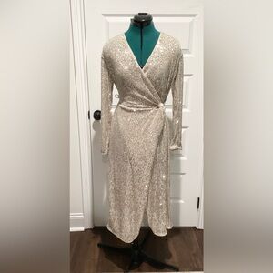 H&M Shimmering Gold Sequin Wrap Dress